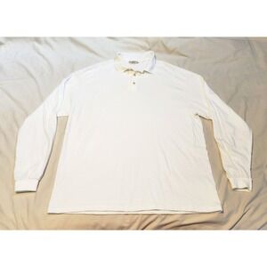 Hanes XL Long Sleeve Polo Shirt Mens White 50/50 Cotton Polyester Blend‎